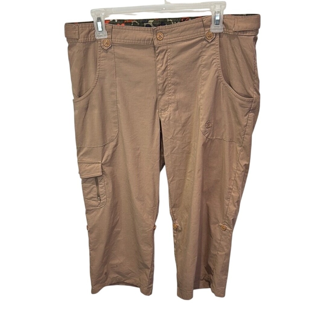 Magellan Sportswear Capri Pants Khaki‎ Button Accent Outdoor Size 12